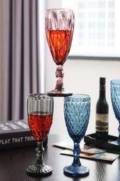 Whole 240ml 300ml 4colors European style embossed stained glass wine lamp thick goblets9791582