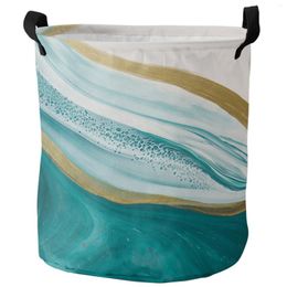 Laundry Bags Teal Gradient Marble Watercolor Foldable Basket Kid Toy Storage Waterproof Room Dirty Clothing Organizer