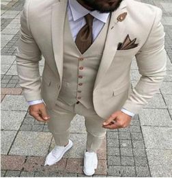 New Cool Groom Wear Beige Notch Lapel Groom Tuxedos One Button Groomsmen Man Suit Mens Wedding Suits JacketPantsVestTie 9494217