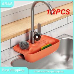 Kitchen Storage 1/2PCS Silicone Faucet Mat Sink Tray Soap Dispenser Sponge Drain Drying Countertop