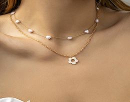 Jewelry designer sexy Necklace woman simple temperament flower double layered clavicle chain creative imitation pearl sweet cool6420863
