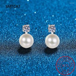 Stud Earrings 9mm Pearl D Colour 0.2/0.6ct Moissanite Earring S925 Sterling Silver White Gold Plated Wedding Jewellery For Women