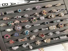 Europe Trendy Shiny Zircon Band Rings Colourful Rhinestone Delicate Women Crystal Wedding Ring Fashion Jewellery Mix5463633