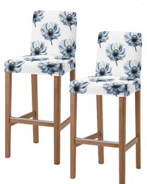 Chair Covers Flower Stamen Stacking Blue Bar Stool Cafe Office Slipcovers Removable Seat Cover For Pub Kitchen