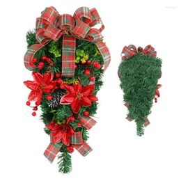 Decorative Flowers Christmas Swag Door Wreath Teardrop Green Leaves Wall Hangable Garland Decor