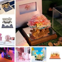 Hand torn Notes Panoramic Romantic Sakura Tree House Notepad Calendar 2024 3D Three-dimensional Note Paper Creative Carving Gift LT915