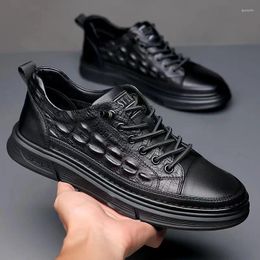 Casual Shoes Men's Genuine Leather 2024 Spring And Autumn Trendy Soft Sole Sports Crocodile Pattern Board