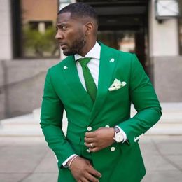 Men's Suits Green Men Double Breasted Jacket Pants 2 Pieces Groom Wear Wedding Tuxedos Custom Made Male Dinner Party Prom Blazer Sets