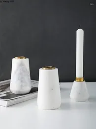 Candle Holders European Natural Marble Candlestick Gold-plated Decoration Home Dinner Ornaments