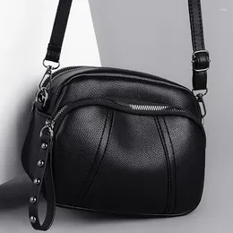 Drawstring Solid Color Fashionable Rivet Zipper Women's Mobile Phone Bag Simple Soft Leather Shoulder Crossbody Small Square