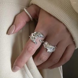 Cluster Rings 925 Sterling Silver Open Finger Ring Geometric Irregular Wrinkle Punk Moon Fish For Women Girl Jewellery Gift Dropship Wholesale