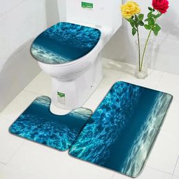 Bath Mats Ocean Mat Set Blue Natural Underwater Landscape Home Carpet Flannel Bathroom Decorative Doormat Floor Rugs Toilet Lid Cover