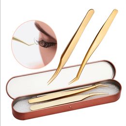 Wholesale Customised LOGO Lash Tweezer Professional Eyelash Extension Gold Tweezers Private Label Stainless Steel Lashes Applicator