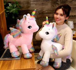40cm 80cm Great Unicorn Plush Toy Fantastic Rainbow Glowing Wings Stuffed Unicornio Doll for Girl Unique Horn Colorful Feet 220301946553