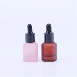 Storage Bottles 2pcs Frosted Pink & Brown Glass Bottle For Essential Oil Reagent Pipette 15ml Dropper In Stock