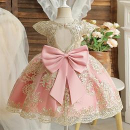 Girl Dresses Embroidery Elegant Kids Princess For Girls Luxury Golden Lace Vintage Formal Gown Baby Wedding Baptism Party Dress 1-5Y