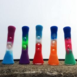 Mini Colourful Silicone Skin Glass Pipes Herb Tobacco Horn Cone Philtre Portable Removable Handpipes Catcher Taster Bat One Hitter Preroll Cigarette Holder DHL