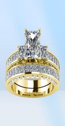 fashion Female Gold Bridal Wedding Ring Set Fashion Gold Filled Jewellery Promise CZ Stone Engagement Rings For Women1542201