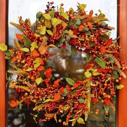 Decorative Flowers Fall Berry Wreath Realistic Rattan Thanksgiving Day Front Door Harvest Festival Garland For Wall Window Portable Hanger