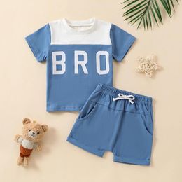 Clothing Sets Spring And Autumn Season Infant Boys Casual Sports Suit BRO Printed Short Sleeve Plus Fake Drawstring Shorts Two Piece Set