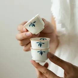 Tea Cups 2pc/set Pure Hand-painted Butterfly Orchid Teacup Boutique Personal Cup Master Chinese Set Accessories Decoration 28ml