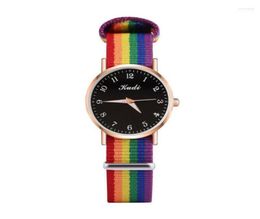 Wristwatches Luxury Women Quartz Watches Ladies Rainbow Color Fabric Belt Wristwatch For Stylish Waterproof Bracelet Watch Reloj M6321907