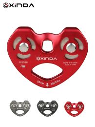 Accessories Xinda Mountaineer Rock Climbing Pulley Outdoor Crossing Twin Wheels Pulley Aluminum Tandem Double Pulley with Ball Bearing