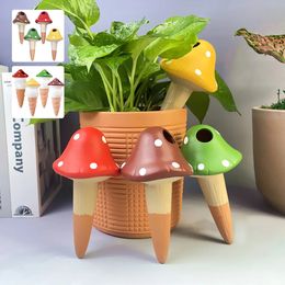 4Pcs Self-Watering Mushroom Spikes Portable Automatic Terracotta Globe Small Potted Plant Waterer Cute Garden Device 240410
