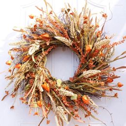 Decorative Flowers 24 Inch Fall Wreath Front Door Harvest Wheat Grain Autumn Wreaths