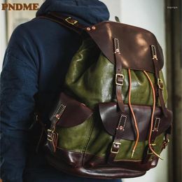 Backpack PNDME Vintage Luxury First Layer Cowhide Men's Multi-pocket Large-capacity Outdoor Travel Real Leather Designer Bagpack