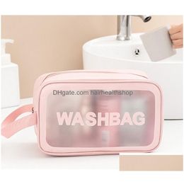 Bolsa de cosméticos bolsa translúcida portátil portátil com zíper com zípere de beleza de beleza de maquiagem à prova d'água Organizador de armazenamento Drop D Dhk43