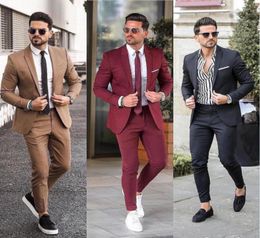 Classy Wedding Tuxedos Groom Attire Burgundy Suits 2020 Custom Make Groomsmen Suit jacketpants Slim Fit Bridegroom Tailcoat Bro4251318