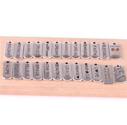 23287 48PCS Faith Dreams Inspiration Words Rectangle Tag Charms Alloy Silver Jewellery Findings 821mm1431576