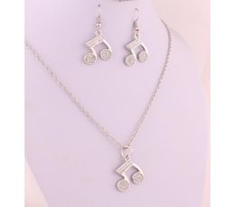 Earrings And Necklace Music Musical Note Symbols Studded With Shiny Clear Crystal Charm Pendent Jewelry Set5140746