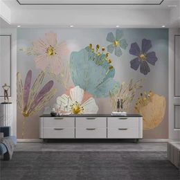 Wallpapers Custom Modern Minimalist Plants And Flowers 3d Wallpaper Living Room Sparkling Gold TV Sofa Mural Wall Paper Home Improvement