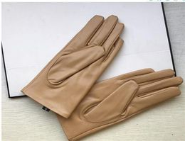 Khaki Genuine Sheepskin Leather gloves For Women Fashion lambskin bow glove Fleece inside touch screen grey high grade Leathers Gi4178294