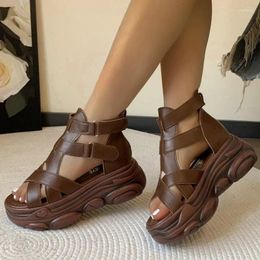 Dress Shoes 2024 Roman Style Comfortable Wedge Heel Increase Top Layer Cowhide Vintage Platform Rocking Sandals For Women