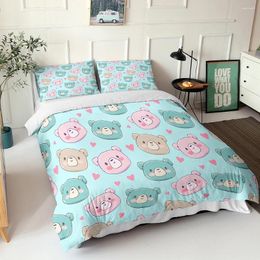 Bedding Sets 3d Printed Cute Bear Head Pattern Comforters Soft Couple Bedroom Bedclothes With Pillowcases For Children Home Textiles