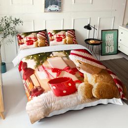 Bedding Sets 3d Winter Cute Teddy Bear Pattern Comforter Bedroom Bedclothes With Pillowcases Fabic For Children