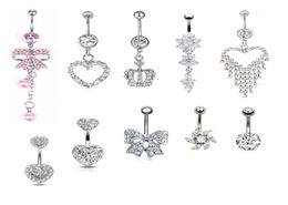 10Pcs Dangle Belly Button Rings Kit Fashionable Stainless Steel Navel Barbells CZ Body Piercing Jewellery For Women9131829