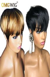 New short Pixie Cut Brazilian Remy Human Hair Wigs For Women Natural black ombre blonde none lace front Wigs2012492