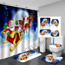 Shower Curtains Merry Christmas 3D Printed Curtain Waterproof Bathroom Anti-slip Bath Mat Set Toilet Rugs Carpet Home Decor 03