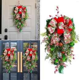 Decorative Flowers Outdoor Summer Decorations Christmas Inverted Tree Upside Down Artificial Trees Rattan Wall Hanging Bow