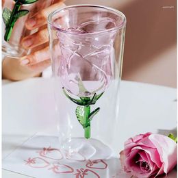 Wine Glasses High Beauty Brandy Sniffers Double Layered Rose Cup Transparent Glass Cold Drink Mug Creative Girls Gift Drinking