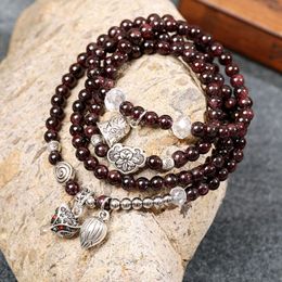 Instagram Red Crystal Beaded Bracelet, Garnet Fox Bell, Lotus Multi Layered Handicraft for Women