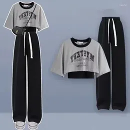 Women's Two Piece Pants 2024 Summer Hip Hop Letter Print Short T Shirts Sling 1 Or Three Set Women Casual O-Neck Crop Tops Trousers Outfits