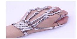 Nightclub Gothic Punk Skull Finger Bracelets for Women Skeleton Bone Hand Bracelets Bangles 2020 Christmas Halloween Gift6801253