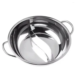 Double Boilers 30CM Shabu Stainless Steel Pot Twin Divided Chinese Flat Skillet Compatible Soup Stock Household Cookware