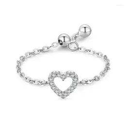 Cluster Rings Models S925 Silver Heart-shaped Chain Ring For Womens Fashion European And American Cross-border Niche Design