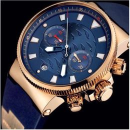 High quality style men watches Quartz Stopwatch Male Chronograph blue dial wrist Watch UN11 for Mens229g